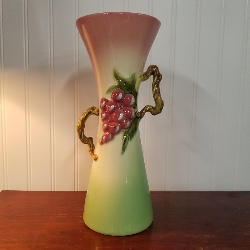 Vintage Tokay Vase Grapevine Pink Green